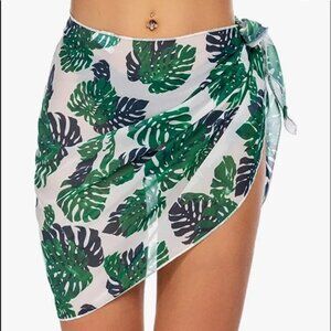 SARONG Cover up Beach Swim Wrap Tropical Green Palm Leaves Mini Tie Womens Large